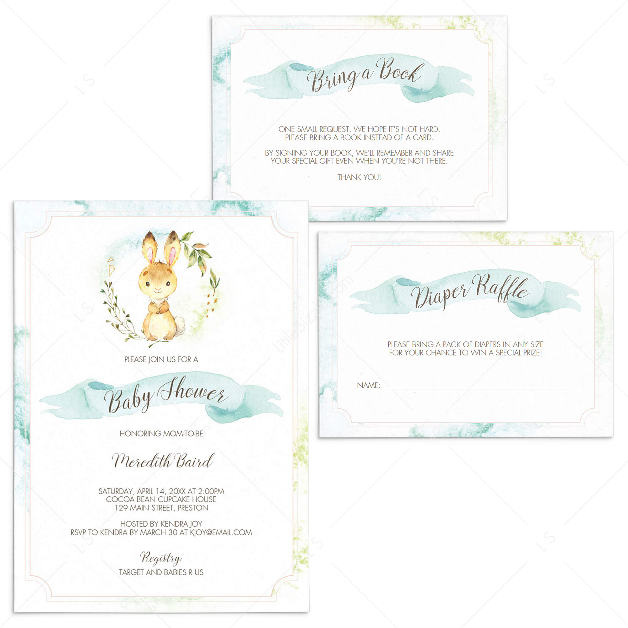 Printable Baby Party Invites Set Woodland Themed Blue by LittleSizzle
