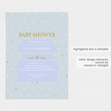 Baby Boy Shower Invitation Template with Gold Hearts