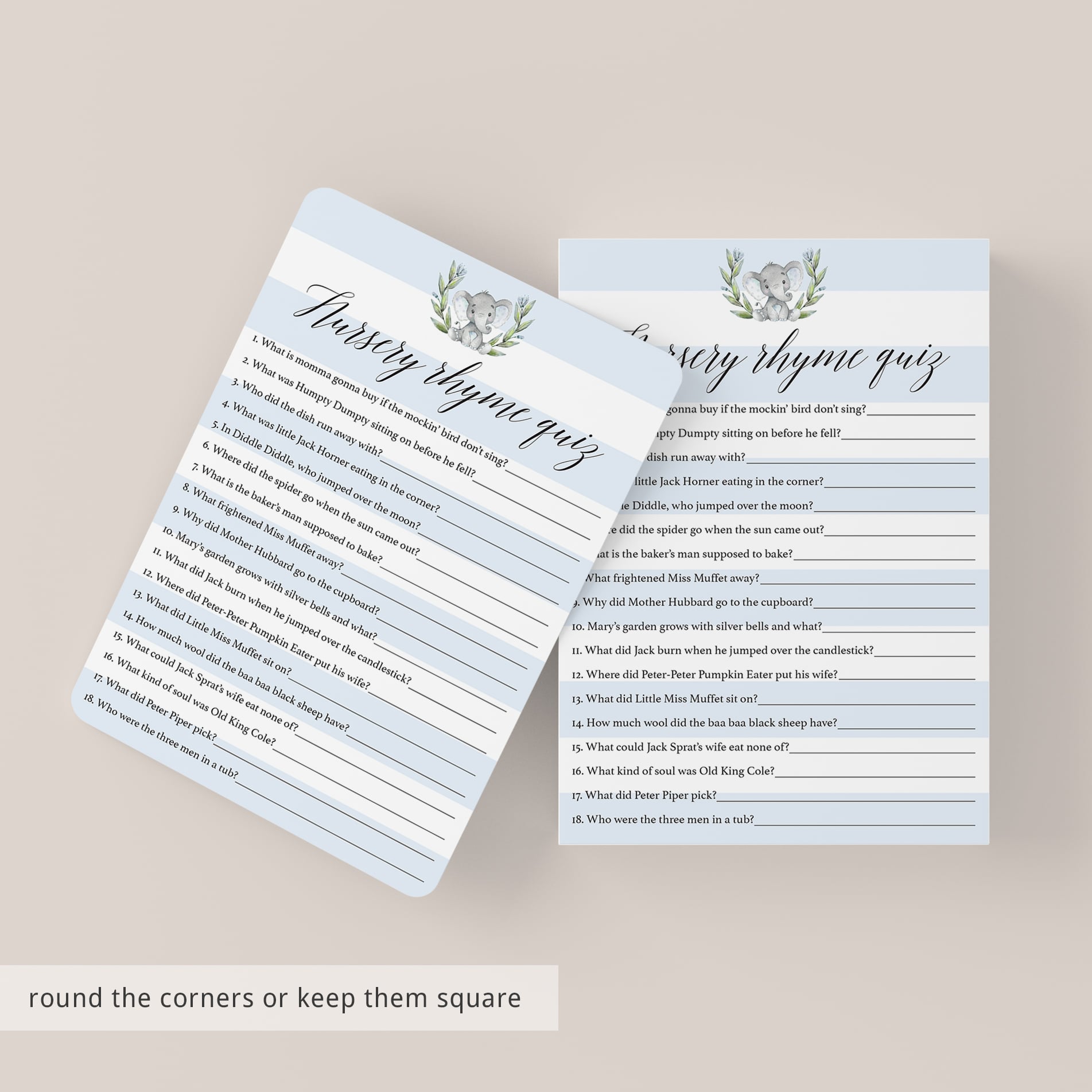 Nursery rhyme quiz download for boy baby shower by LittleSizzle