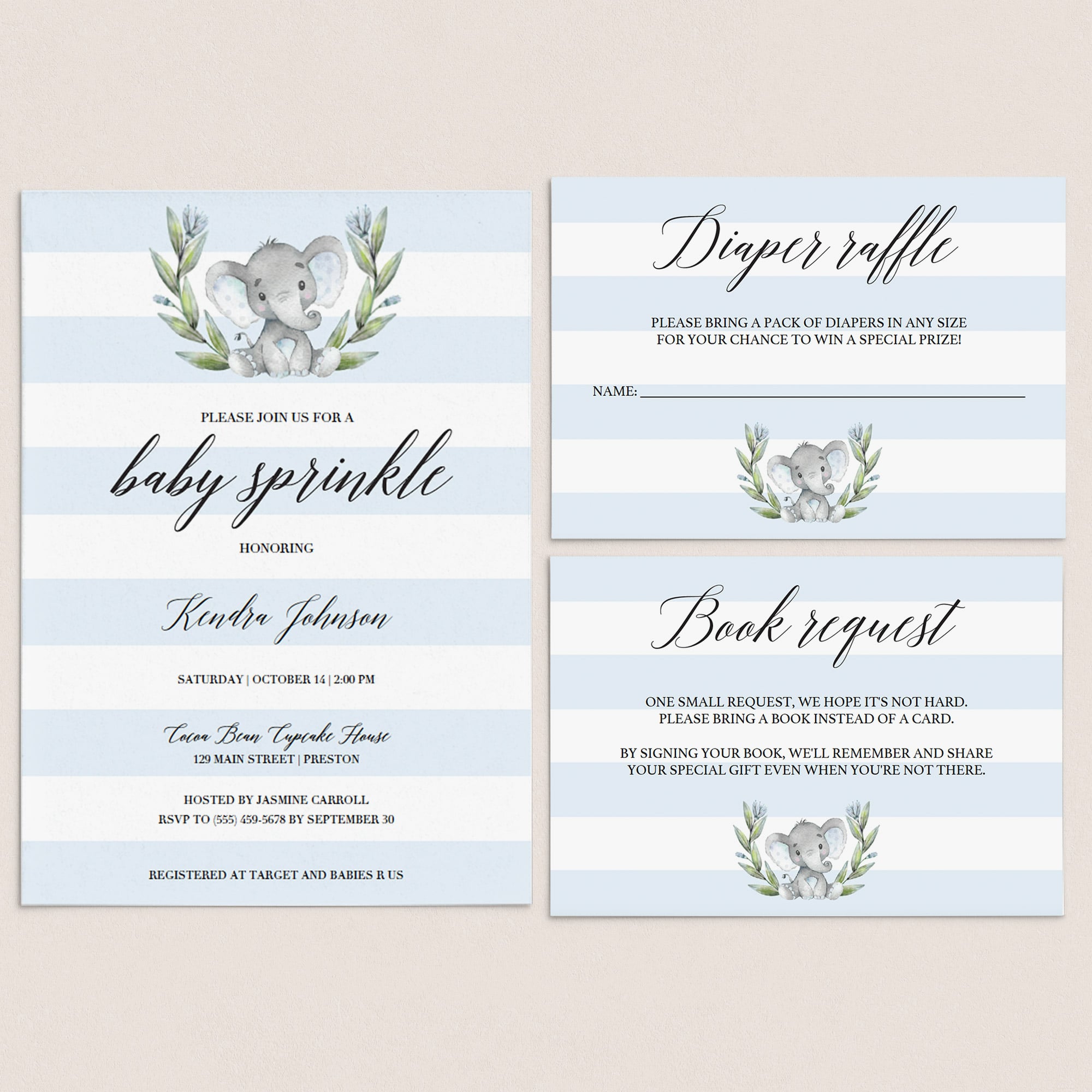 Blue baby sprinkle invitation set templates by LittleSizzle