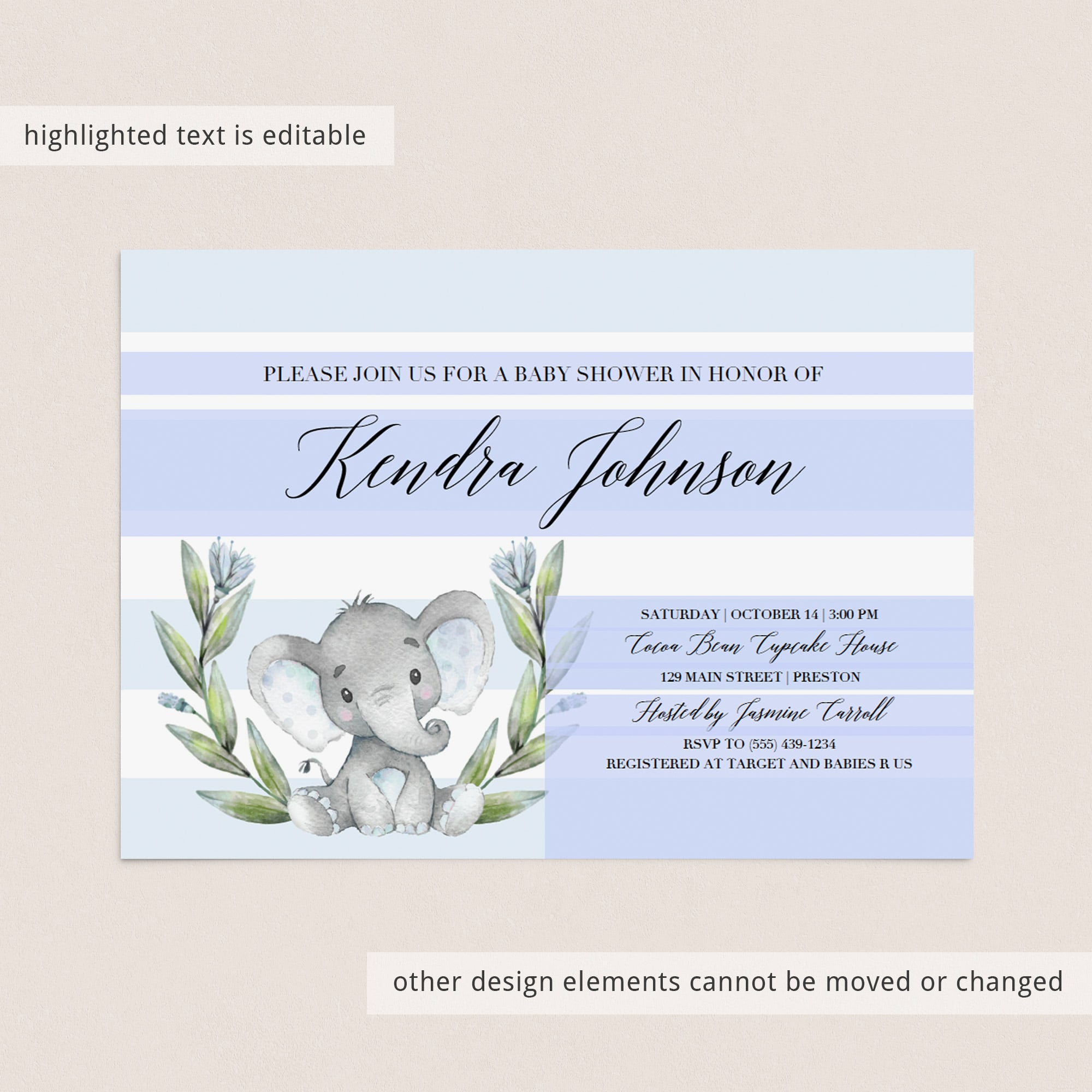 Baby Elephant Themed Invitation by LittleSizzle