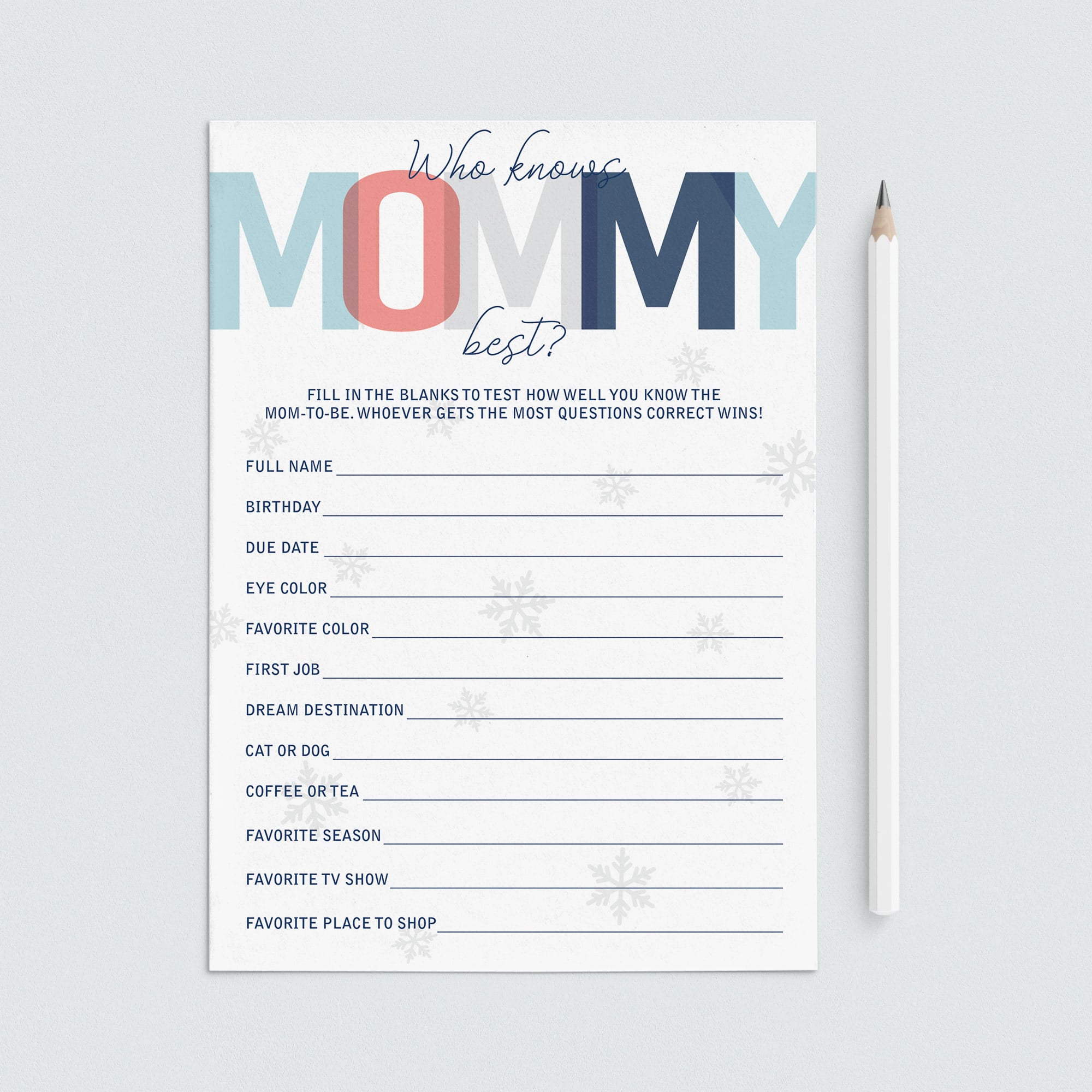 Instant download snowflake shower game by LittleSizzle