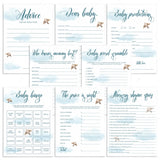 Blue baby shower games printables with watercolor clouds by LittleSizzle