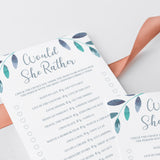 Blue Leaves Baby Shower Game Would She Rather Printable