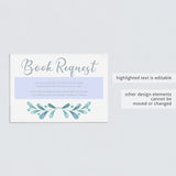 Watercolor book request printable baby shower cards by LittleSizzle