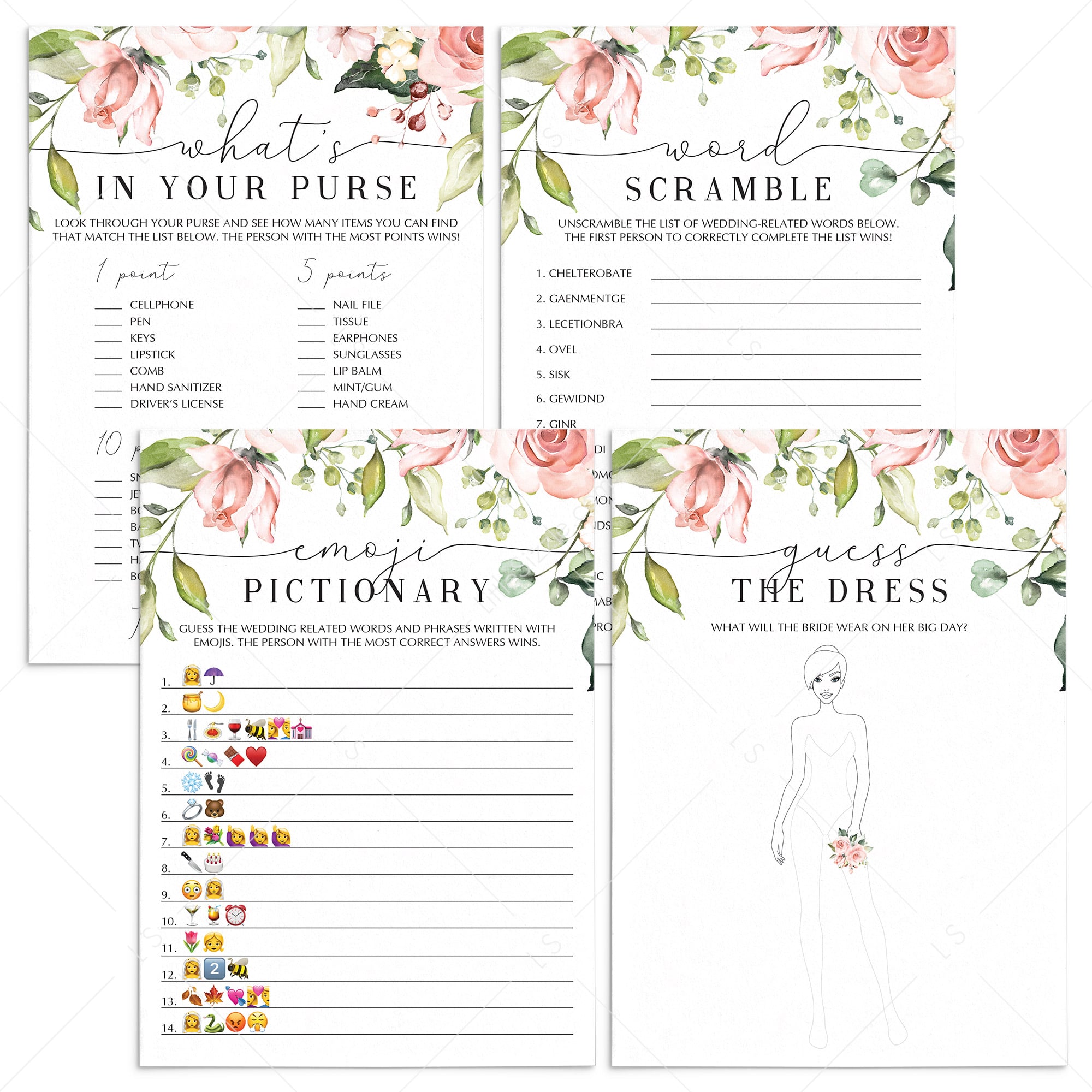 blush bridalshower games package printables by LittleSizzle