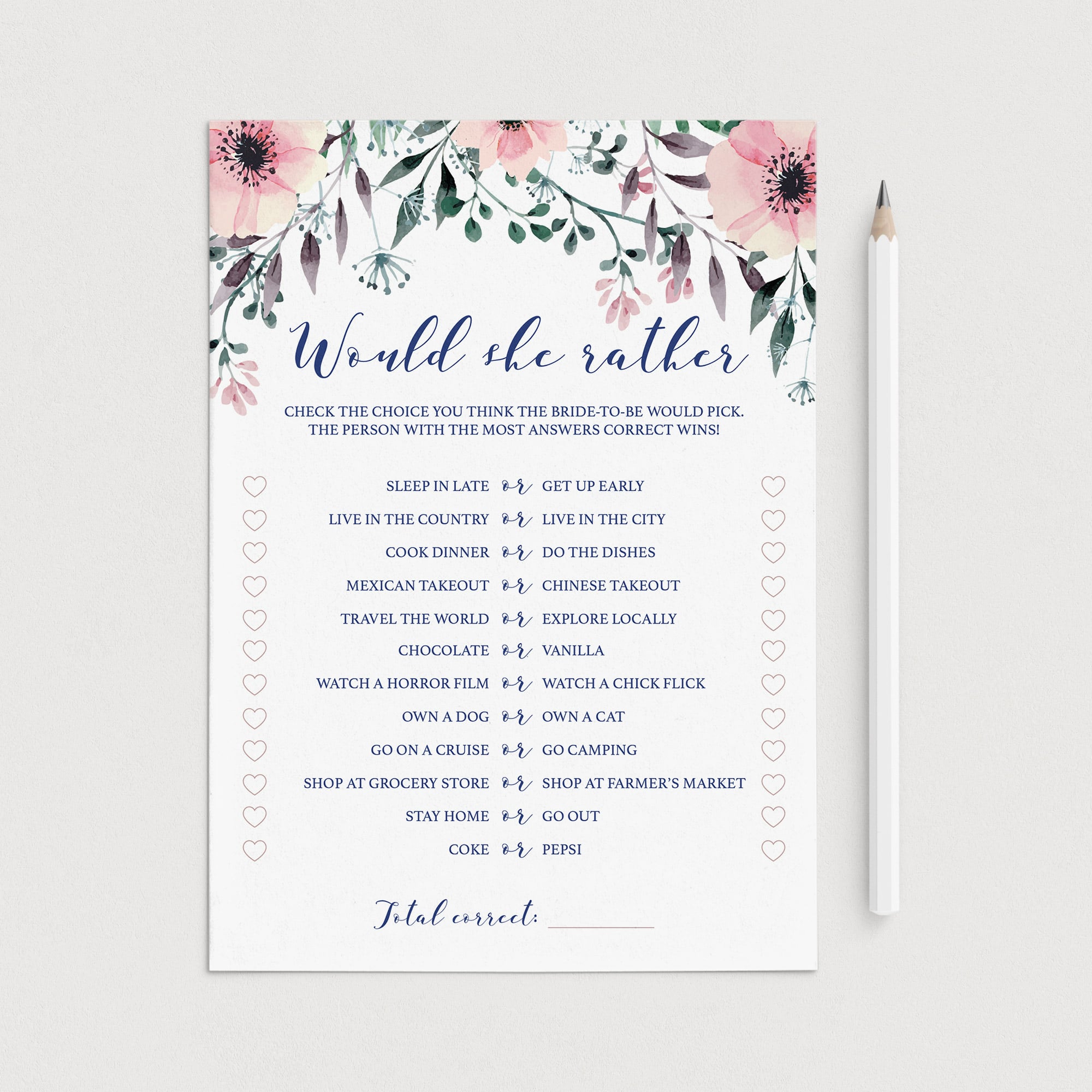 Blush Bridal Shower Games Would She Rather Printable by LittleSizzle
