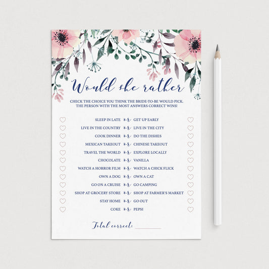 Blush Bridal Shower Games Would She Rather Printable by LittleSizzle