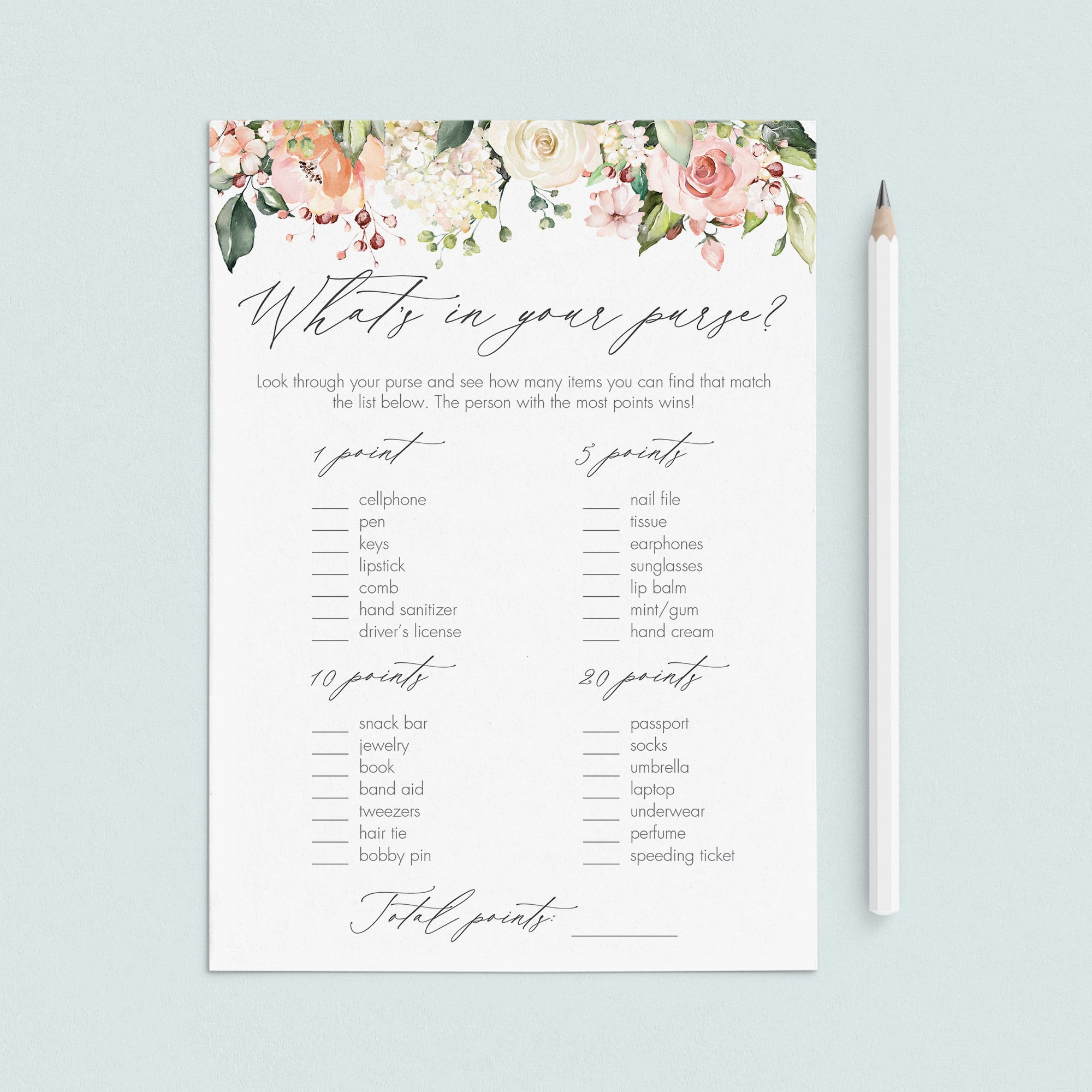 Whats in your purse bridal shower games download by LittleSizzle