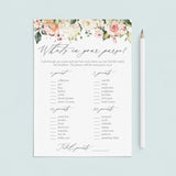 Whats in your purse bridal shower games download by LittleSizzle