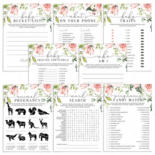 Big Baby Party Games Bundle Printable with Blush Flowers by LittleSizzle