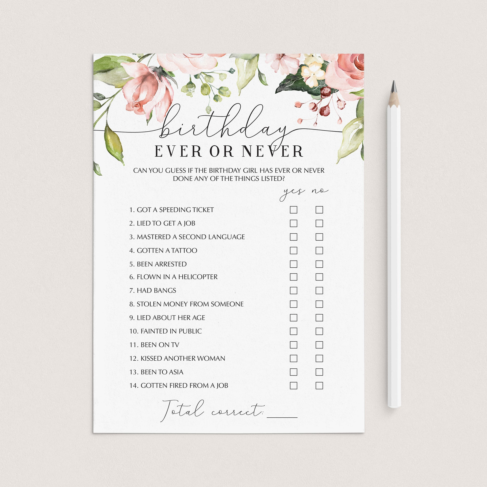 Ladies Birthday Party Game Ever or Never Printable by LittleSizzle