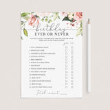 Ladies Birthday Party Game Ever or Never Printable by LittleSizzle