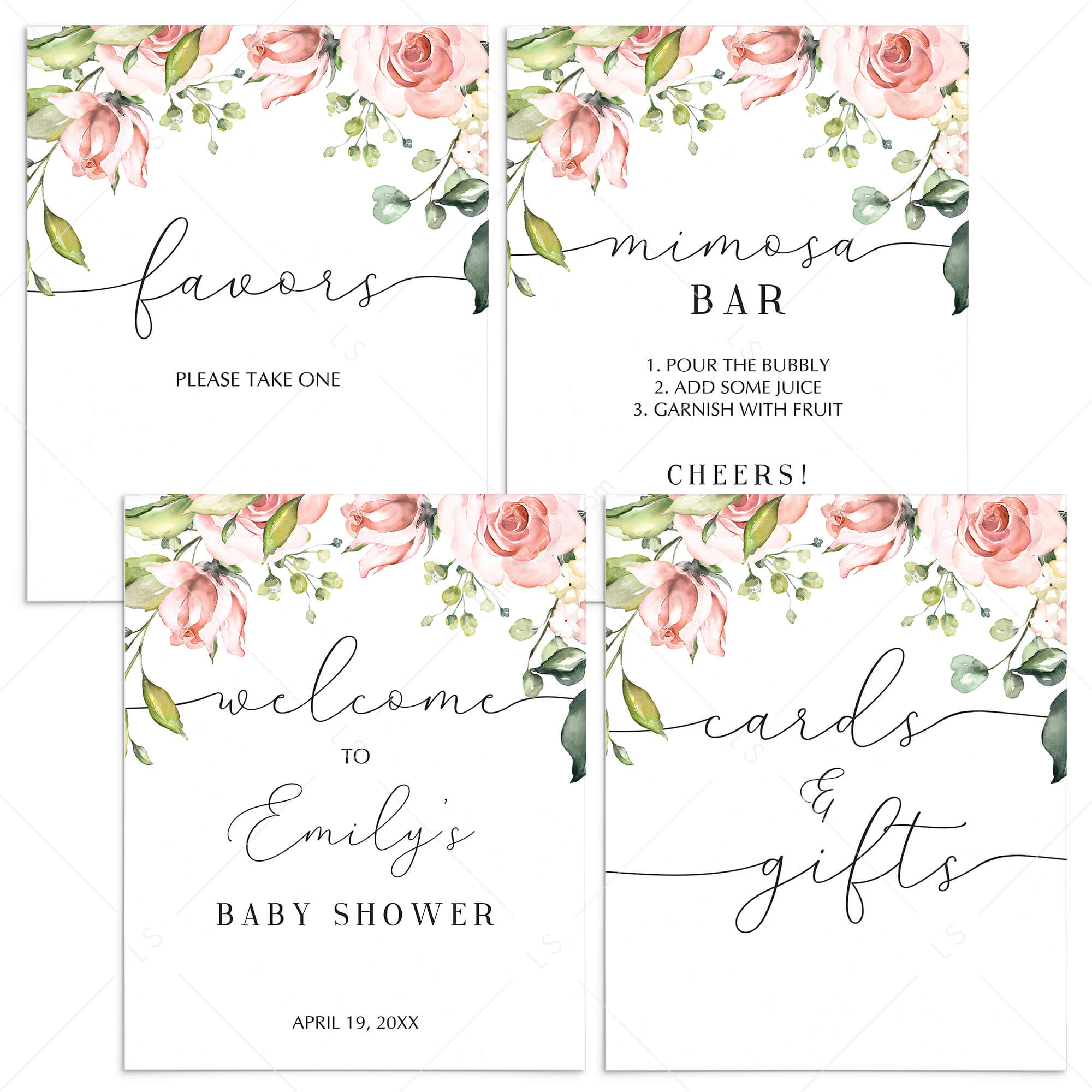 Blush Floral Baby Shower Signs Package Printable by LittleSizzle