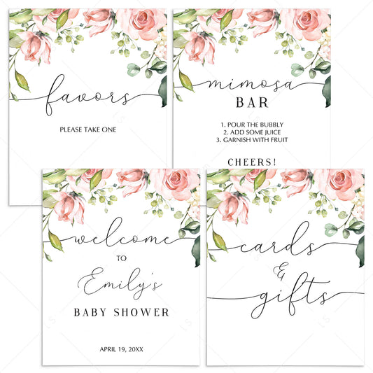 Blush Floral Baby Shower Signs Package Printable by LittleSizzle