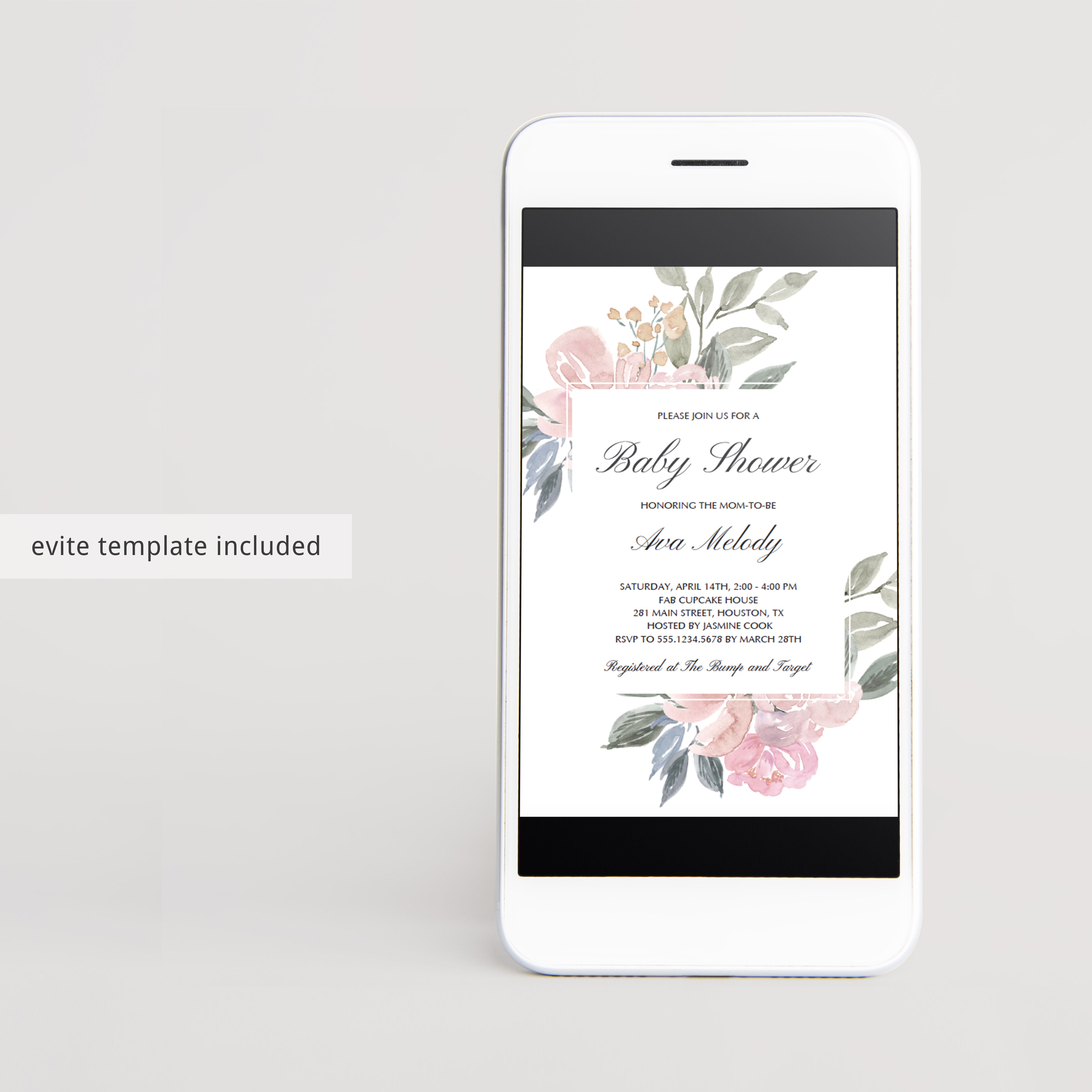 Watercolor florals whimsical baby shower invitation template by LittleSizzle