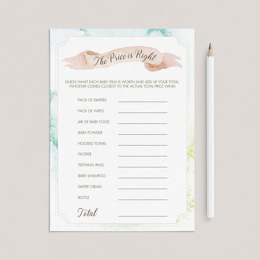 Neutral Watercolor Baby Shower The Price is Right Game by LittleSizzle