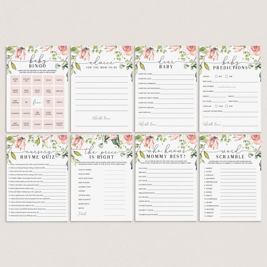 Instant Download Baby Shower Game Package Blush Floral by LittleSizzle
