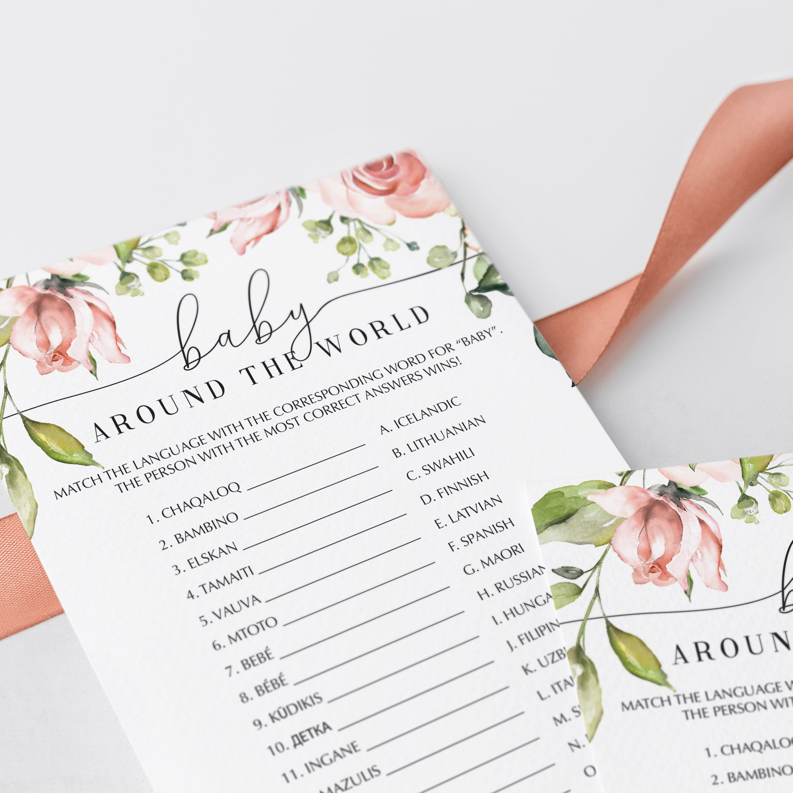 Watercolor flowers baby shower games instant download by LittleSizzle