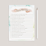 Watercolor Blush Baby Nursery Rhyme Quiz Printable