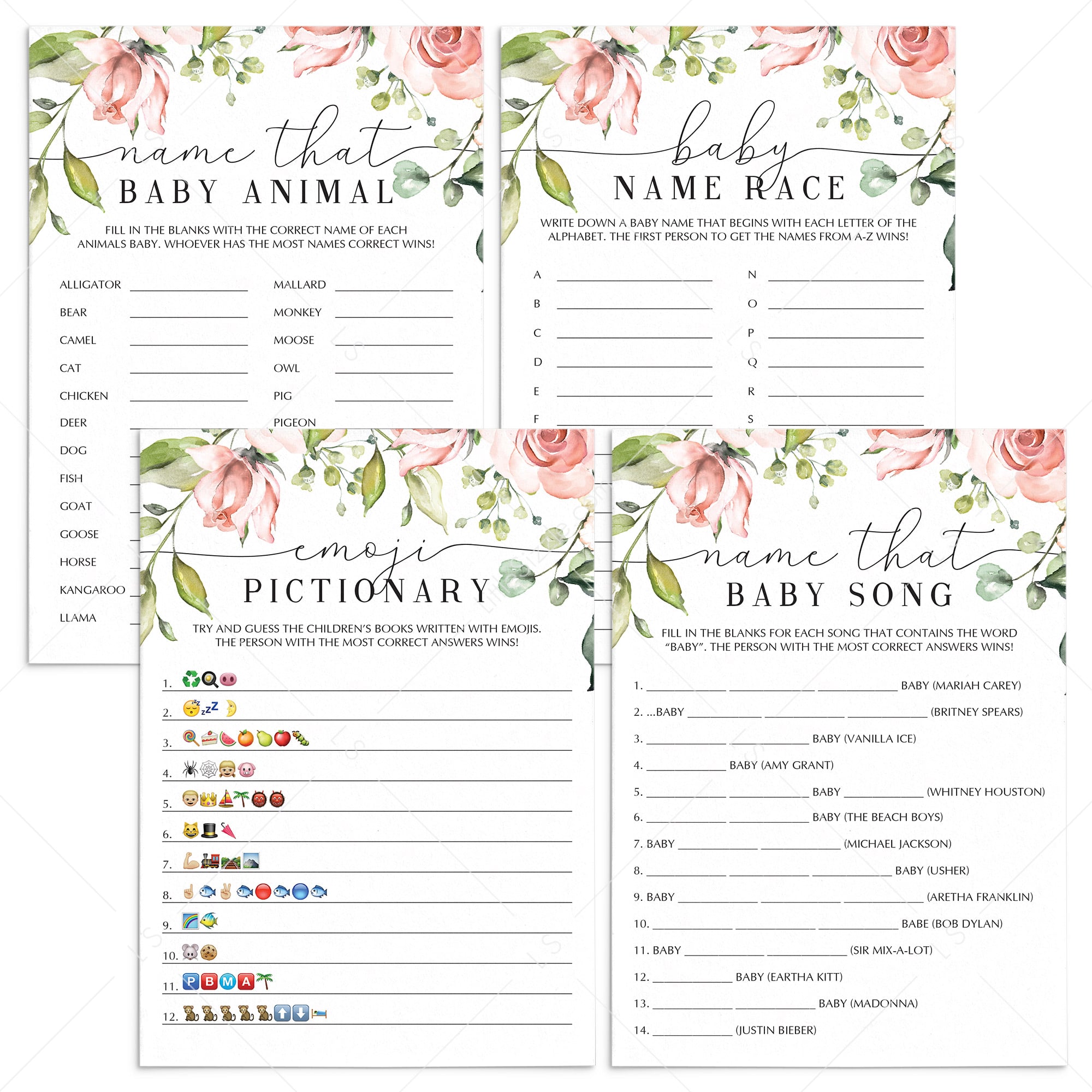 Blush floral baby shower games pack instant download by LittleSizzle