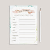 Printable Blush Pink Watercolor Baby Shower Game Package