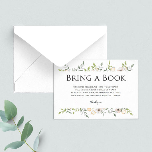 Bring a book card for floral baby shower party by LittleSizzle