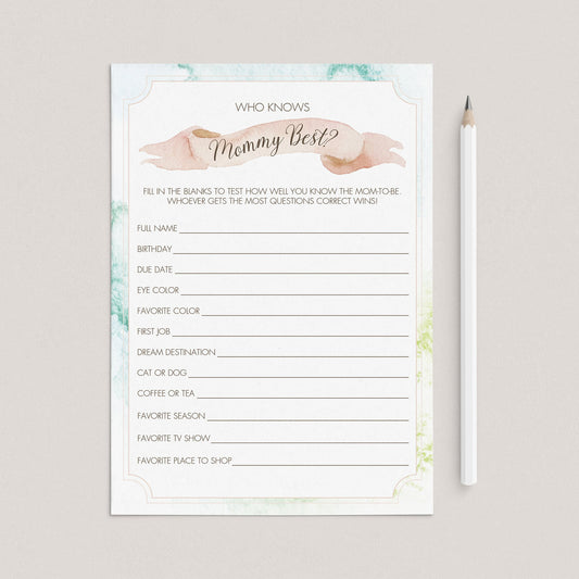 Printable Baby Shower Mommy Quiz Game Card by LittleSizzle