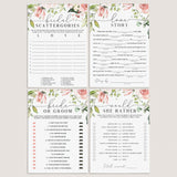 blush bridal shower games with watercolor flowers to print at home by LittleSizzle