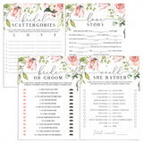 blush bridal shower games with watercolor flowers to print at home by LittleSizzle
