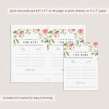Names for Baby Printable Cards with Blush Flowers