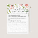 Dad Knows Best Printable Baby Shower Game Floral Theme