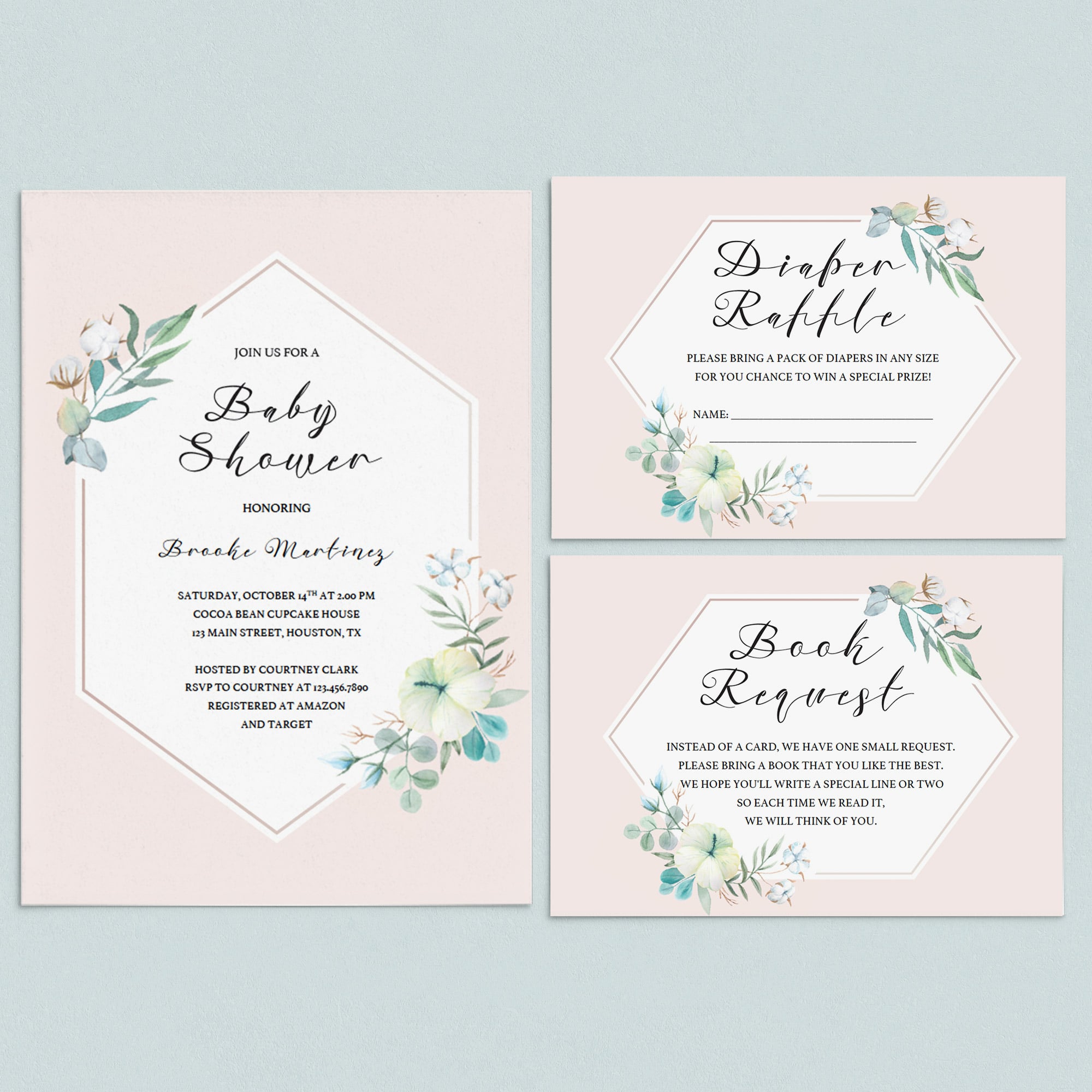 Blush and white baby shower invitation set by LittleSizzle