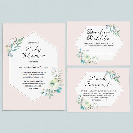 Blush and white baby shower invitation set by LittleSizzle