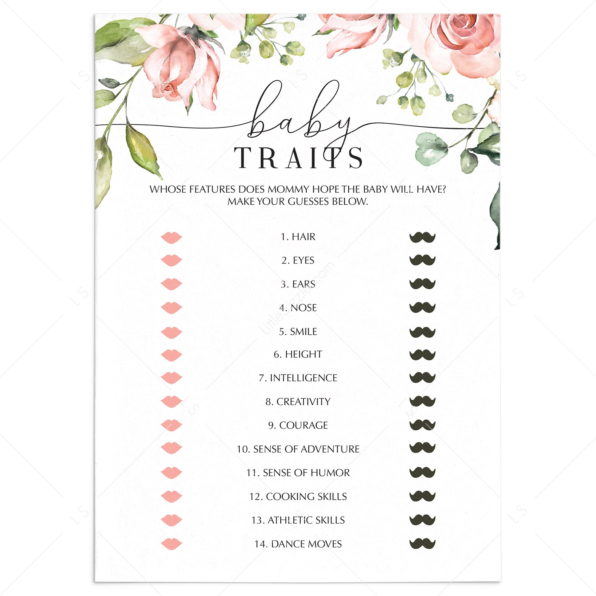 Coed Baby Shower Game Baby Traits Printable by LittleSizzle