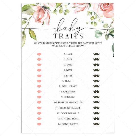 Coed Baby Shower Game Baby Traits Printable by LittleSizzle