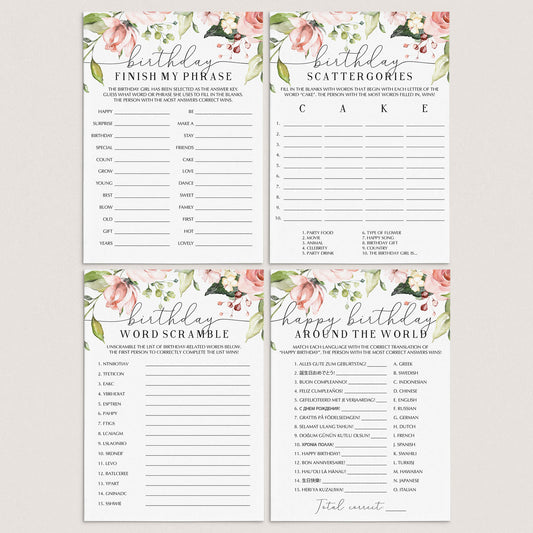 Blush Floral Girl Birthday Party Games Bundle by LittleSizzle