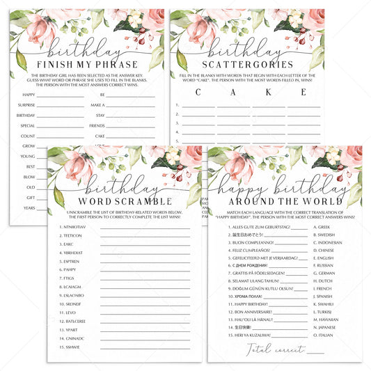Blush Floral Girl Birthday Party Games Bundle by LittleSizzle