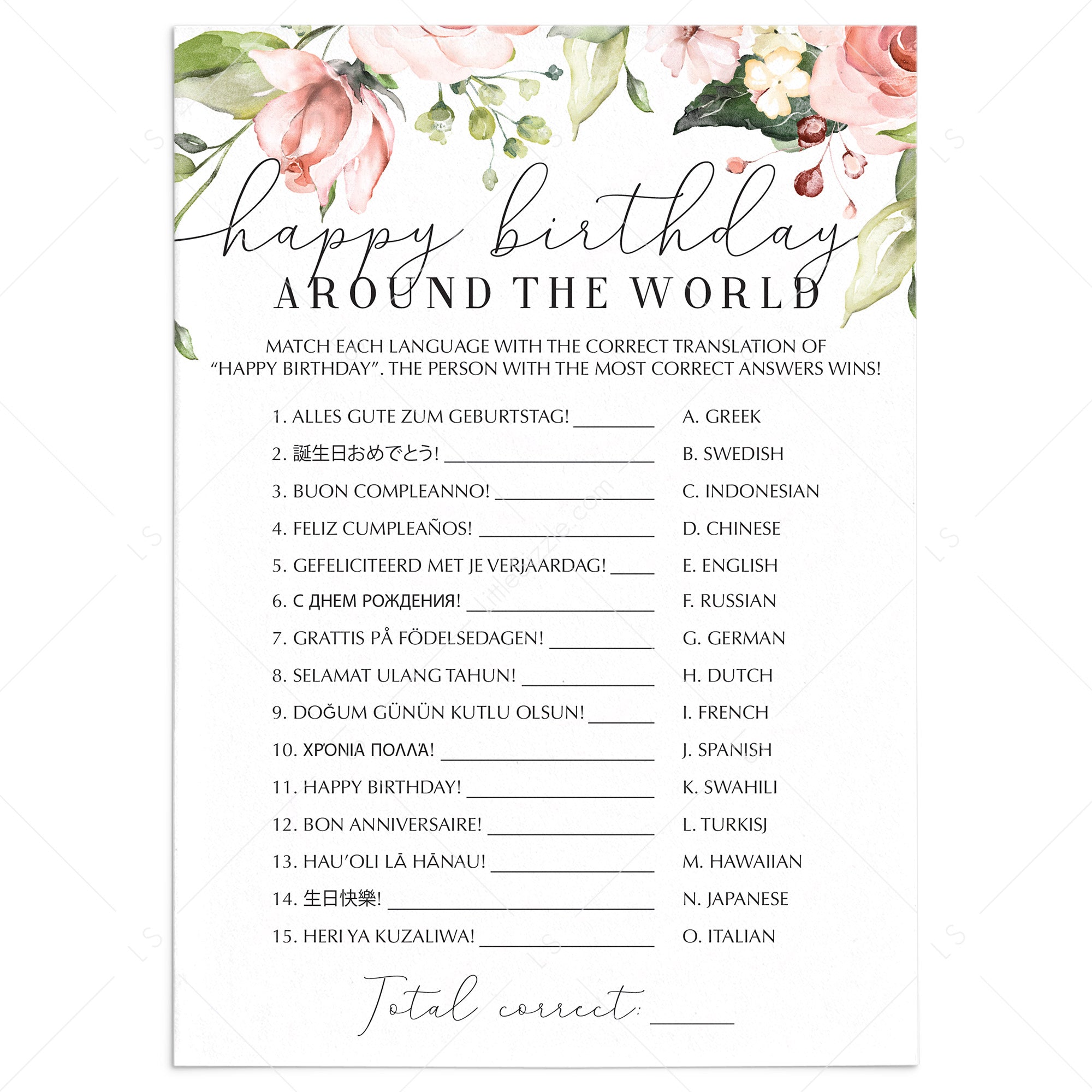 Floral Birthday Game For Brunch Printable by LittleSizzle