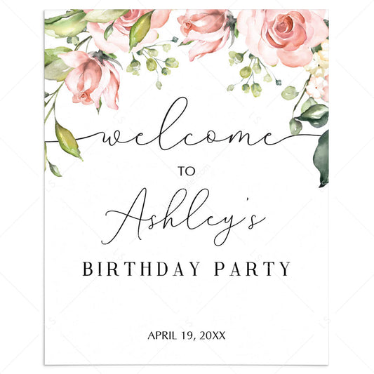 Blush Floral Birthday Welcome Sign Template by LittleSizzle