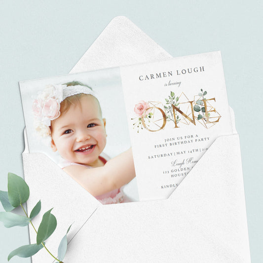 Floral one first birthday invitation personalized by LittleSizzle