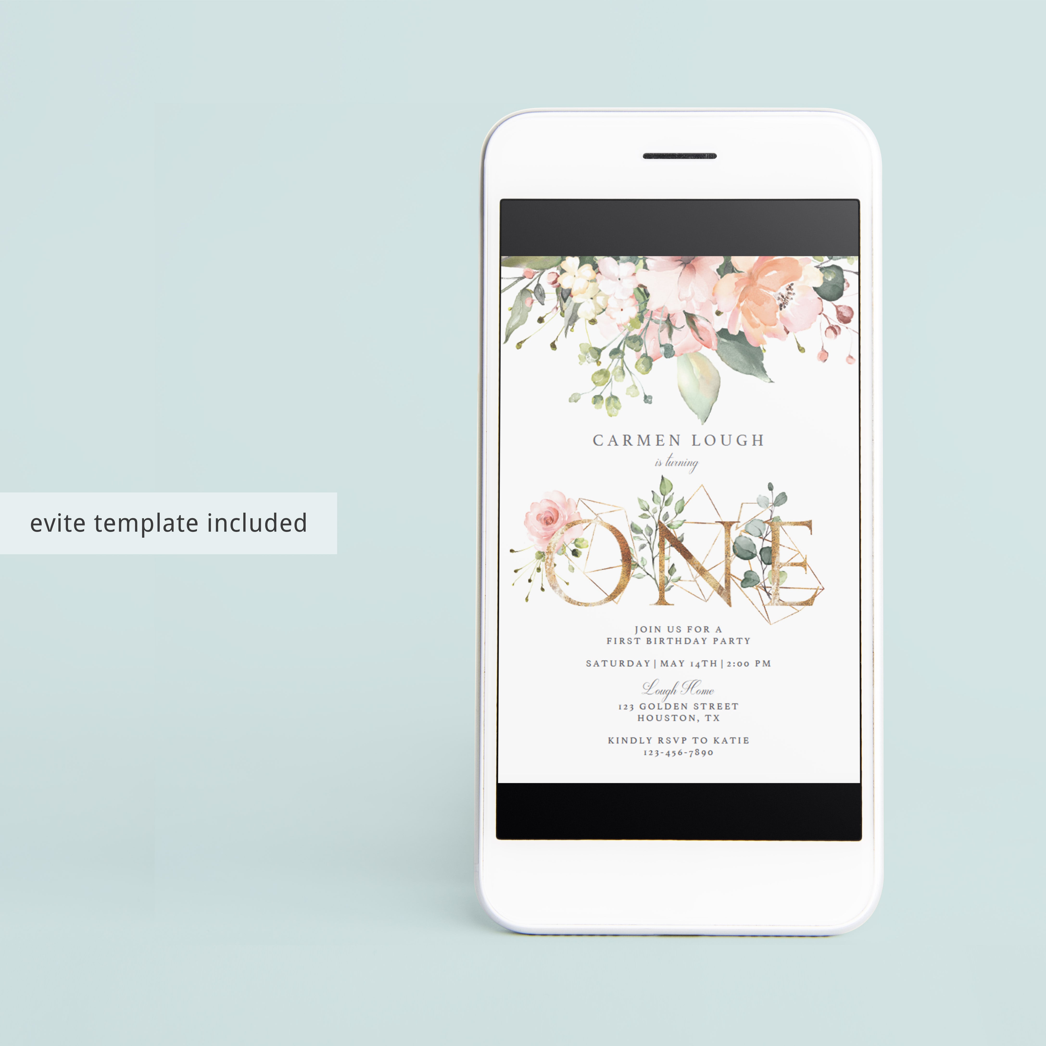 Watercolor blush floral first birthday invite by LittleSizzle