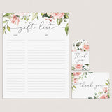 Blush floral party printables gift tracker and thank yous by LittleSizzle