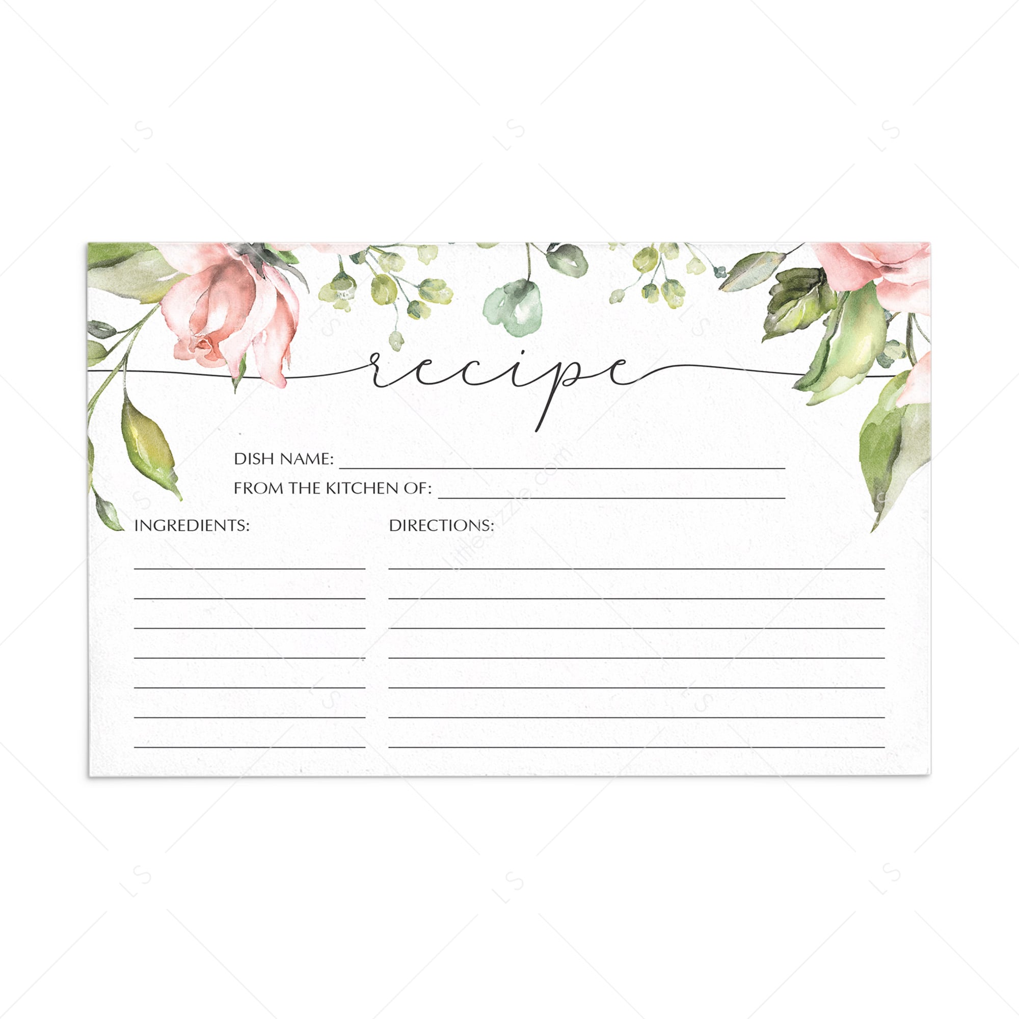 Printable recipe card blush florals by LittleSizzle