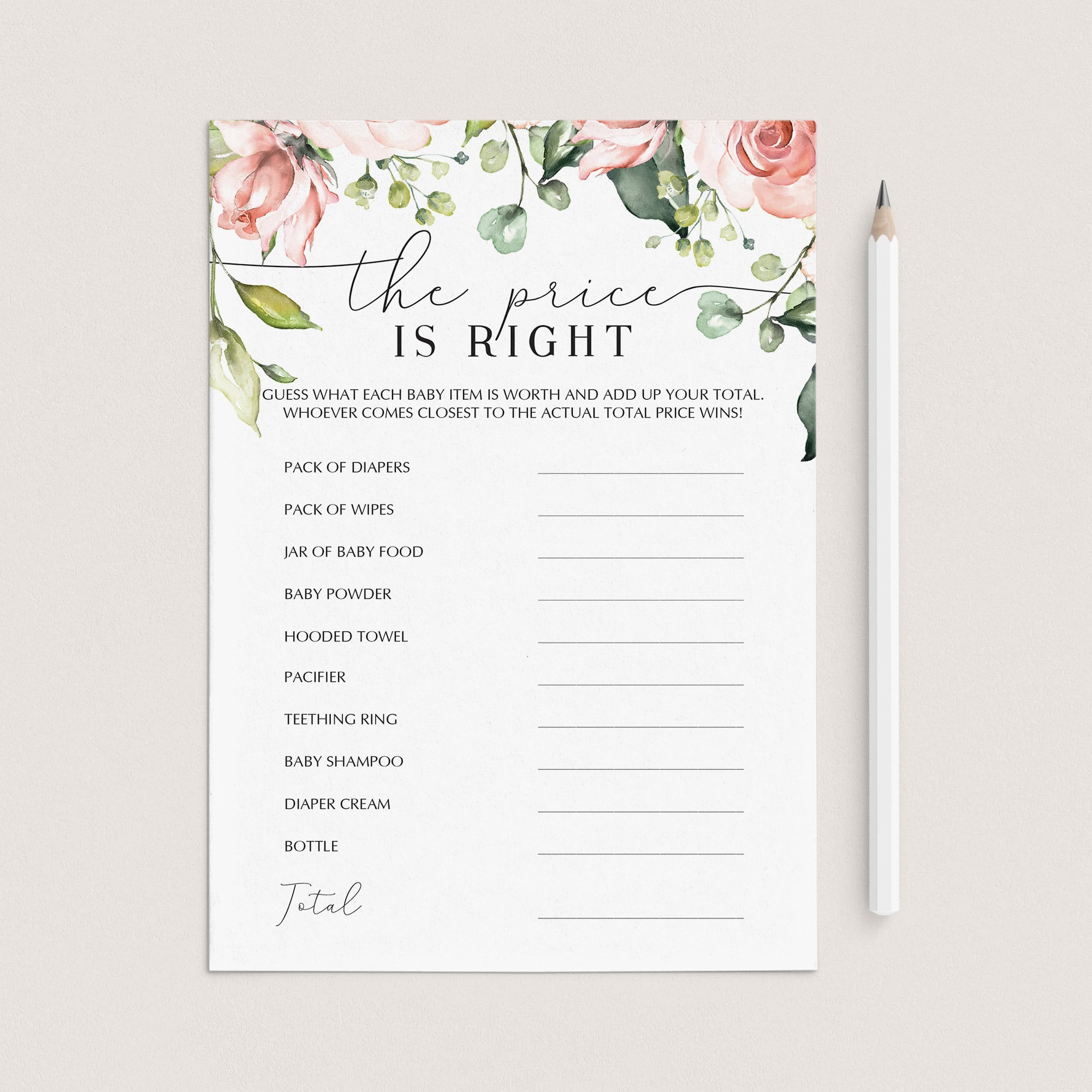 Baby shower game guess the price blush floral by LittleSizzle