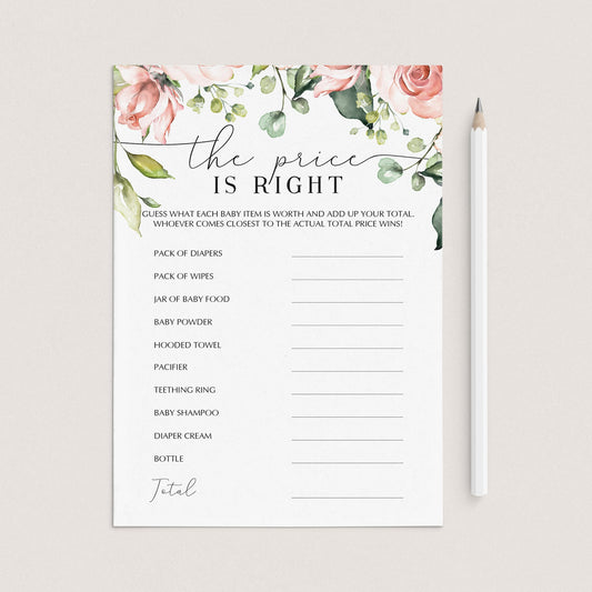 Baby shower game guess the price blush floral by LittleSizzle