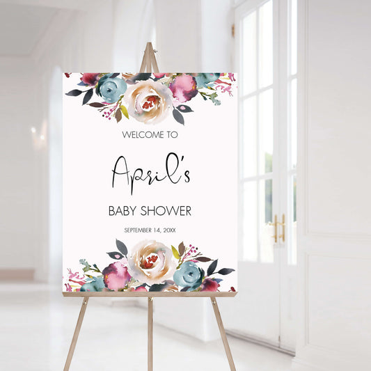 Bohemian Shower Printable Welcome Sign Floral Watercolor by LittleSizzle