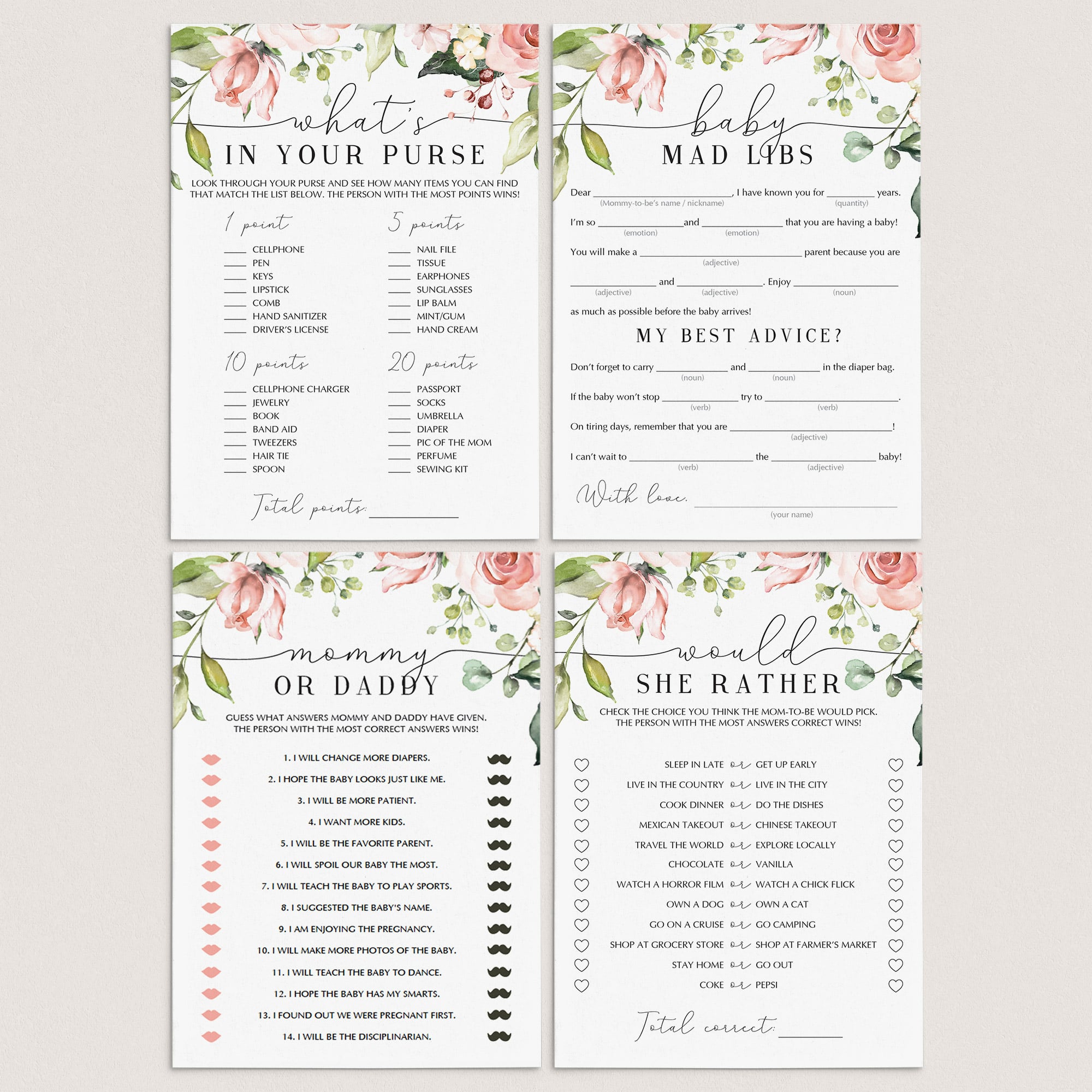 Garden theme baby shower games package printable by LittleSizzle