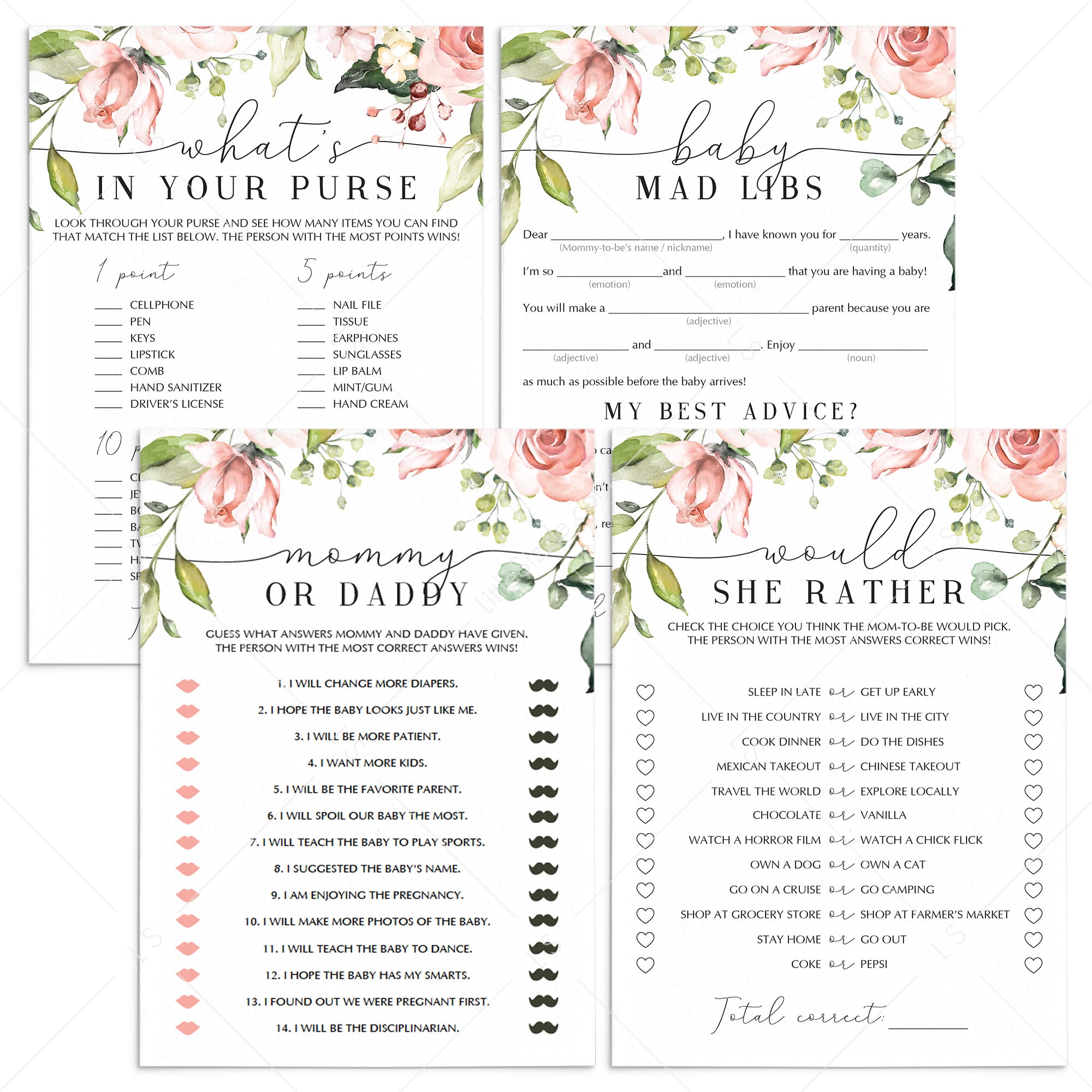 Garden theme baby shower games package printable by LittleSizzle