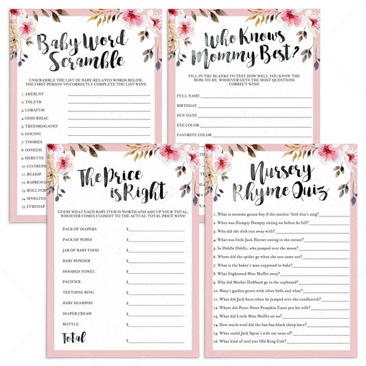 Floral themed DIY baby shower games bundle printable by LittleSizzle
